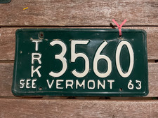 1963 Vermont Truck  License Plate. TRK 3560