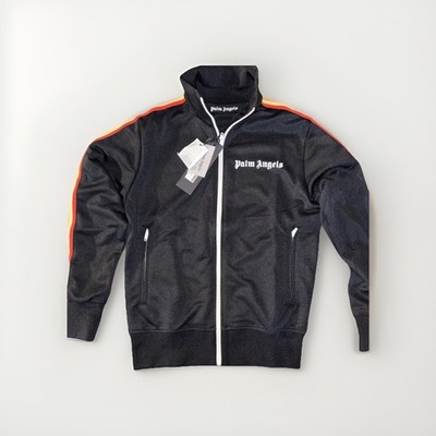 Palm Angels Men's Black Track Jacket Red Yellow Stripes Zip Pockets Size S