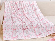 Pink Bow Throw Blanket 50x60 Inch Preppy Coquette Flannel Soft Lightweight