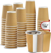 8oz 12oz Ripple Paper Cups Disposable Coffee Cups Insulated Hot Cold UK