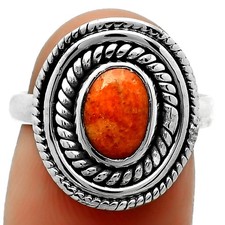 Natural Red Sponge Coral 925 Sterling Silver Ring s.7 Jewelry R-1097