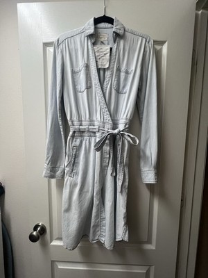 Diane Von Furstenberg Elliot Chambray Denim Wrap Dress Tie Waist Size 4 S