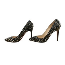 Christian Louboutin Three Color Spike Stud Pointed Toe Pumps Black Gold Silver S