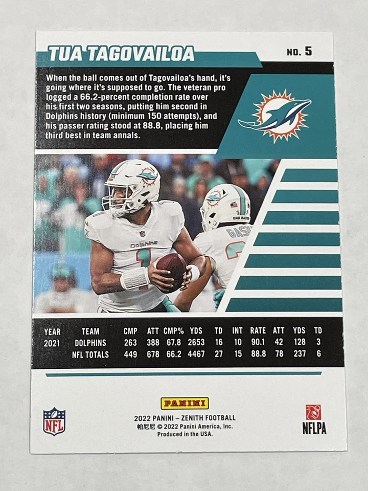 2022 Zenith Football #5 - Tua Tagovailoa - Miami Dolphins - Image 2 of 2