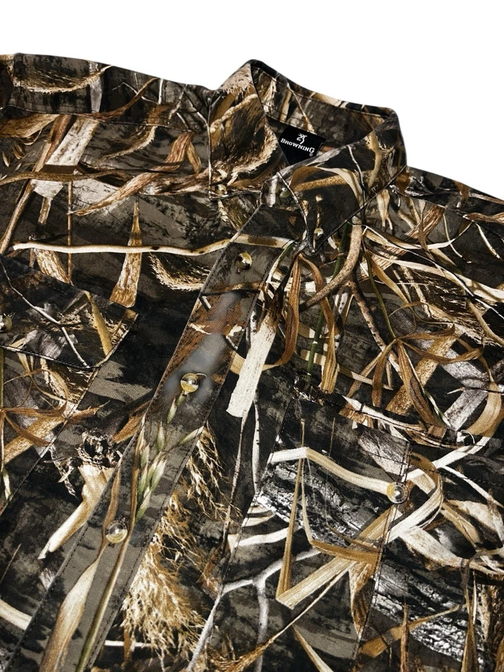 Browning Wasatch Long Sleeve Button Up Advantage Max 5 HD Camo Shirt Size L - Image 3 of 4