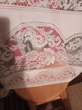 Vintage Quaker Lace Tablecloth 60x90 Rectangular Cream Floral Rose