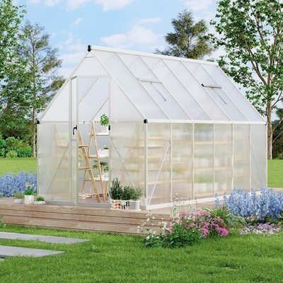 Polycarbonate Greenhouse for Outdoors, Large Walk-In Greenhouse with Roof Vent