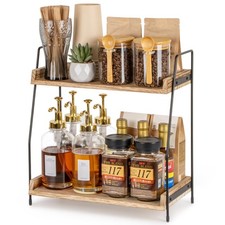 Countertop Coffee Station Organizer, 2 Tier Wooden Shelf for Coffee Bar Acces...