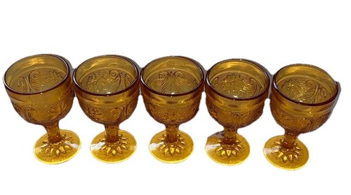 Vintage Set Of 5 Amber Tiara Indiana Sandwich Cordial Wine Aperitif Goblets 3oz - Picture 2 of 6