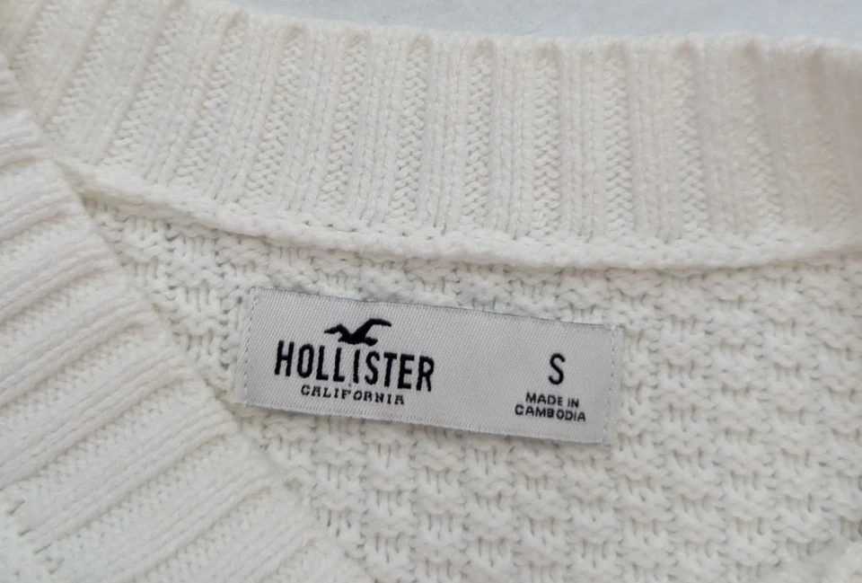 Suéter Hollister Para Mujer Talla S Blanco Recortado Bohemio Relajado Foto 3 de 4