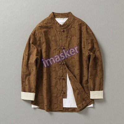 Men's Casual Long Sleeve Shirt Spring New Chinese Button Cotton Casual Top Shirt