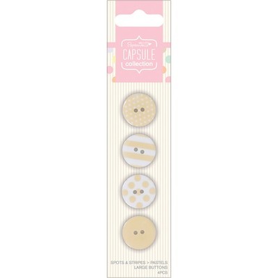 Papermania Spots/Stripes Pastels Large Buttons-Yellow 4/Card - 3 Pack
