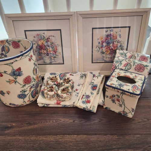 Laura Ashley CHINESE SILK Bath Ensemble Shower Curtain Trash Can Tissue Holder +