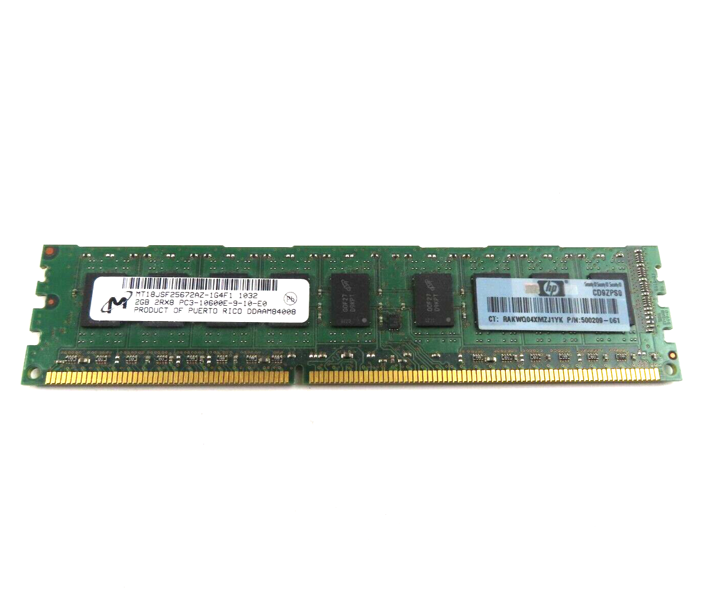 2GB DIMM 2Rx8 PC3-10600E DDR3 1333MHz ECC 240-Pin 1.5V Memory - 500209-061