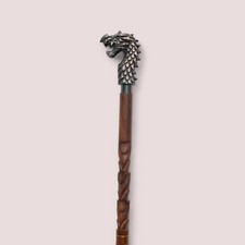 Hand Carved Dragon Walking Stick   Curved Shaft Dragon Head Handle Cane