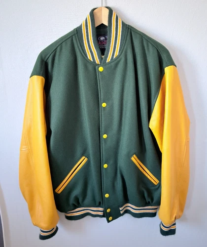 American Mens Classic Green Gold Letterman Varsity Team Jacket Large Made In USA - product listing photo