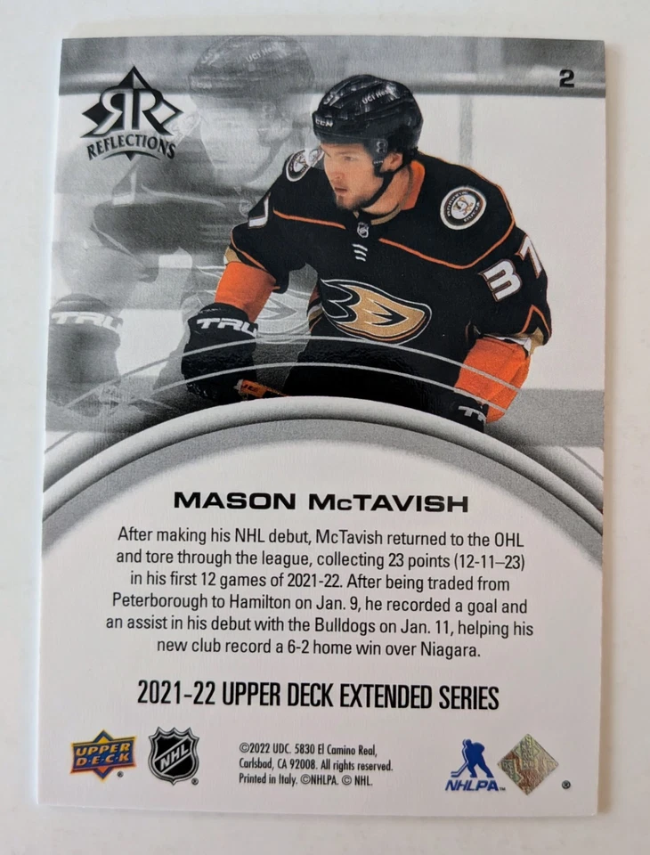 2021-22 Upper Deck Extended Series Reflections #2 Mason McTavish Anaheim Ducks  - Image 2 of 2