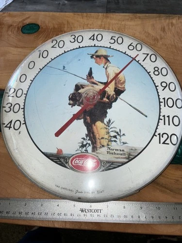 Vintage Norman Rockwell Coca-Cola Fishing  Boy  Original Jumbo Dial By TCA