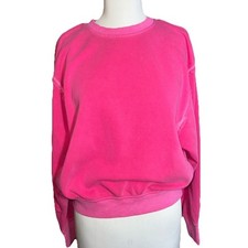 Womens Hot Pink Crewneck Sweatshirt Fleece Lined Pullover Fuchsia Relaxed fit M