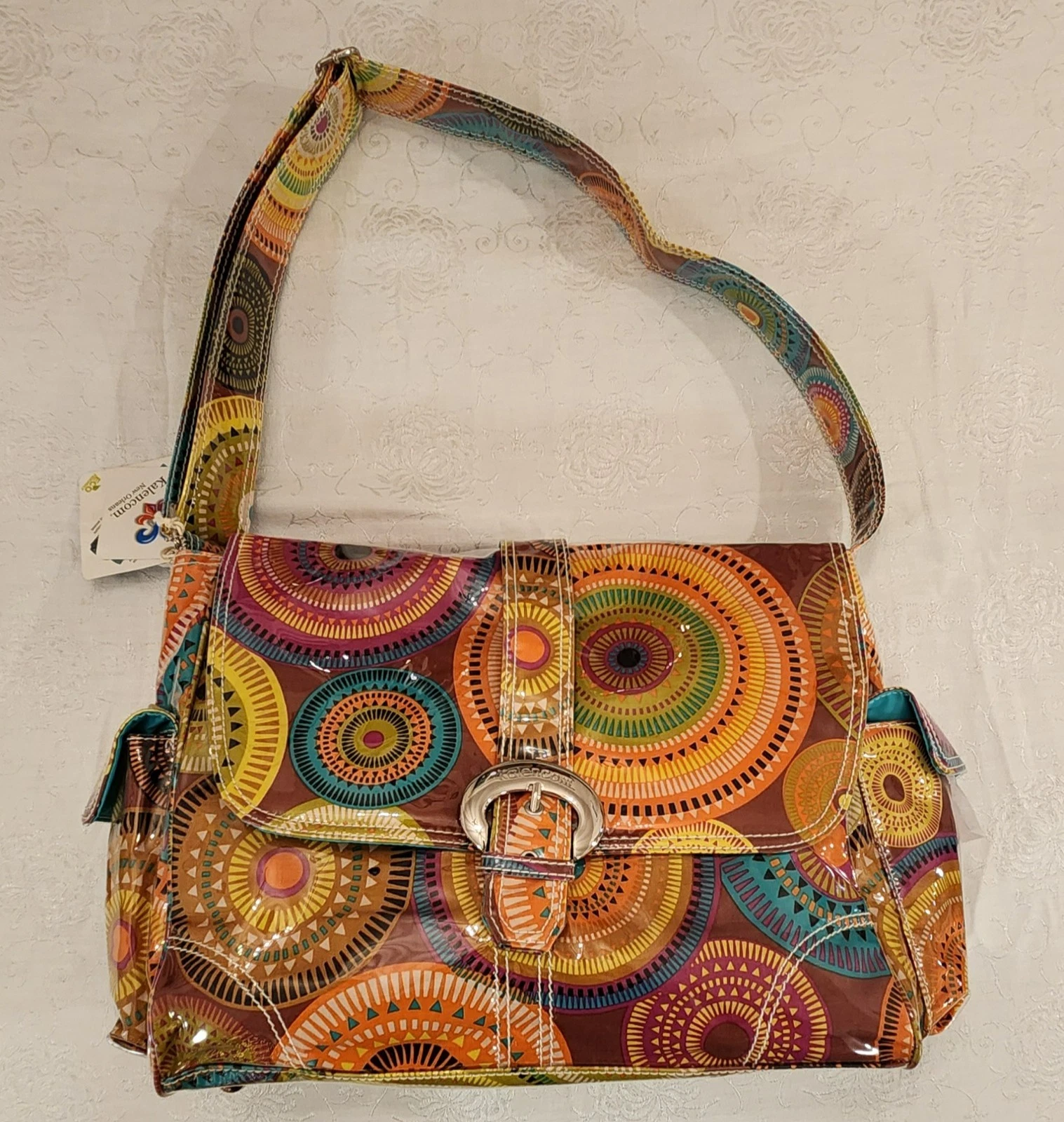 NWT Kalencom Laminated Buckle Messenger Baby Diaper Bag Bottle Holder Change Pad