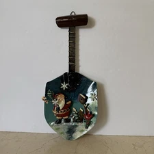 Christmas Santa Shovel Hanging Plaque Sign Metal Wall Decor 12”