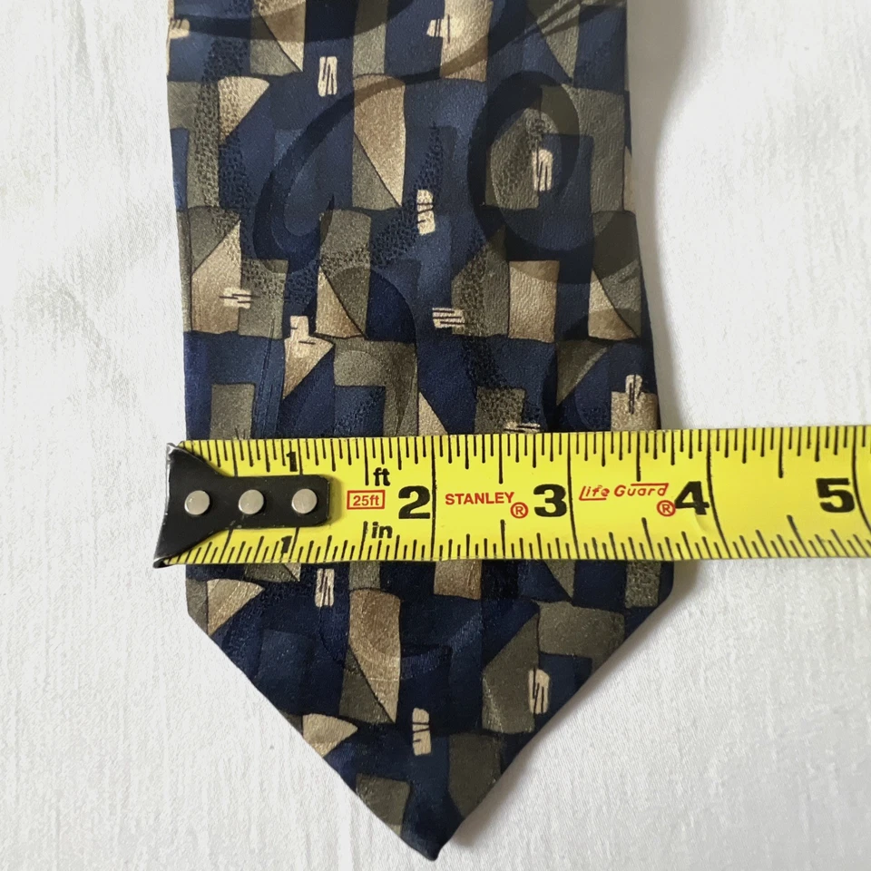 Daniel Hechter Necktie Navy & Beige 100% Silk Classic Vintage - Image 3 of 4