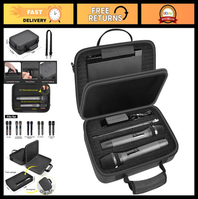 Large Wireless Microphone Case for 2 Handheld Mics & Receiver, Hard Carrying Bag