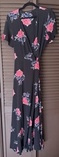 Papermoon Black Floral Wrap Maxi Dress Flutter Short Sleeve Size Medium