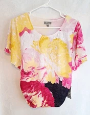 New JM Collection Womens Petite Med Flutter-Sleeve Top Rhinestones NWT PM