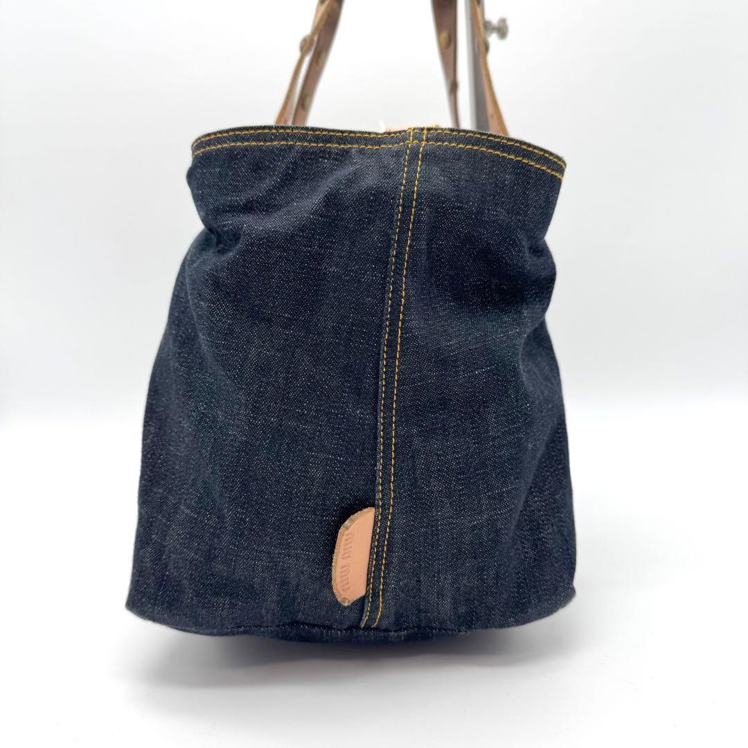 Authentic Miu Miu Archive Denim Tote Bag shoulder Indigo Y2K Vintage rare studs image 4