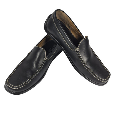 GEOX Men's Driving Loafers Shoes Moc Black Leather Casual Slio On 43.5 10.5