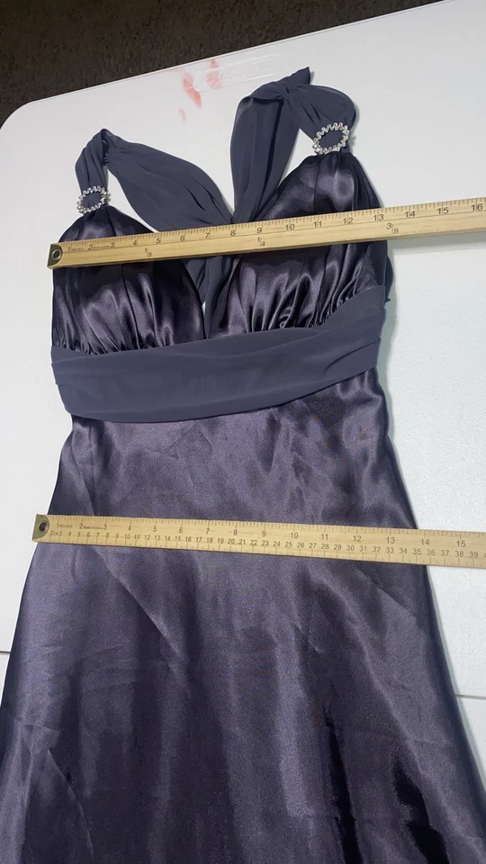 Vtg 90s Betsy & Adam Sz S Womens Gray Satin Open Back Whimsigoth Vampy Dress - Image 4 of 4