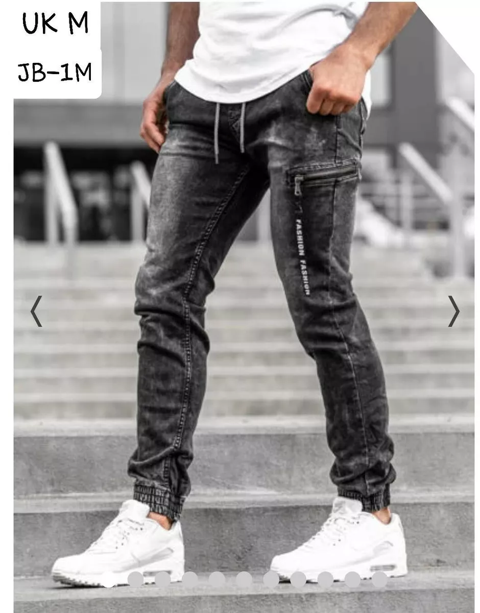 Men s denim joggers black good quality new M eBay