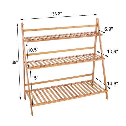 Wisfor 3Tier Bamboo Plant Stand Ladder Garden Rack Folding Display Hanging Shelf - Picture 17 of 22