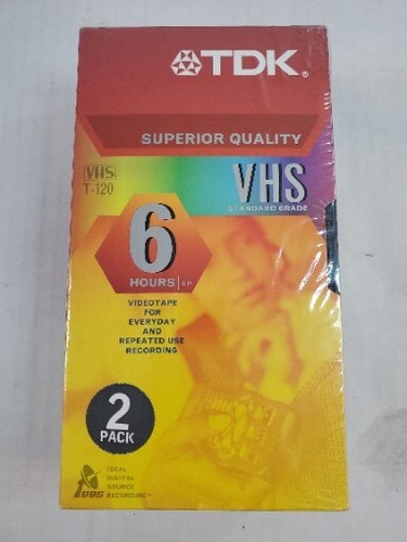 Blank VHS Tapes TDK T-120 VHS Superior Quality DBS 6hr (EP) New Sealed Lot of 2