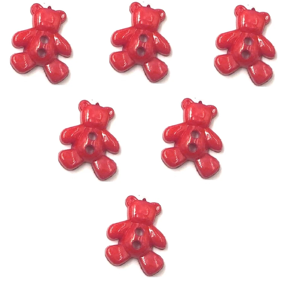 LOT 6 BOUTONS ACRYLIQUES : ourson rouge 19*16mm (03) - Photo 1/1