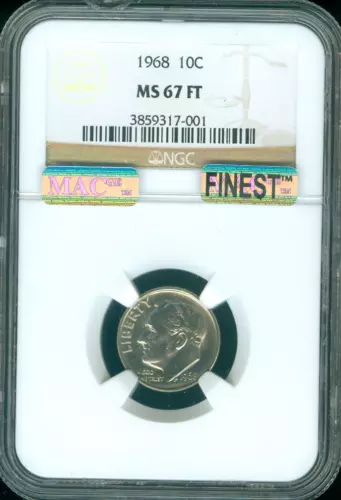 1968 ROOSEVELT DIME NGC MS67 FT MAC FINEST QUALITY✔️