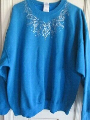 Women's Blue 2XL Pullover Sweatshirt LS Embellished Rhinestones Fits to 56  Bust | eBay