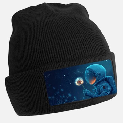 Black Cool Astronaut Print Beanie Hat - Unisex Cap, Cotton