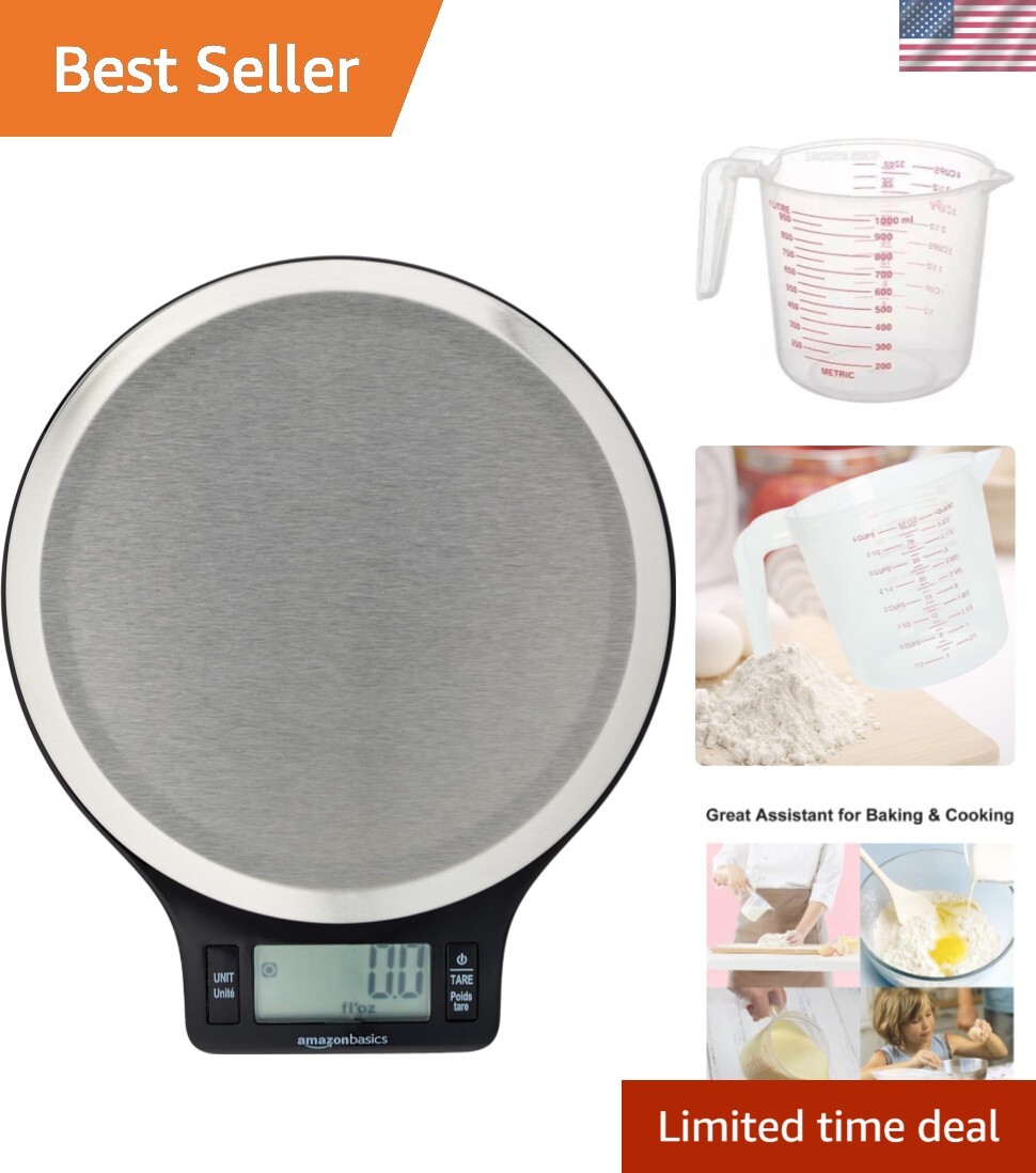 Versatile Kitchen Scale with LCD Display - Tare Function, Stainless Steel Finish-image