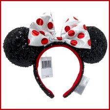 White Bow Red Polka Dot Sequins Headband Disney Parks Minnie Ears Mickey Mouse