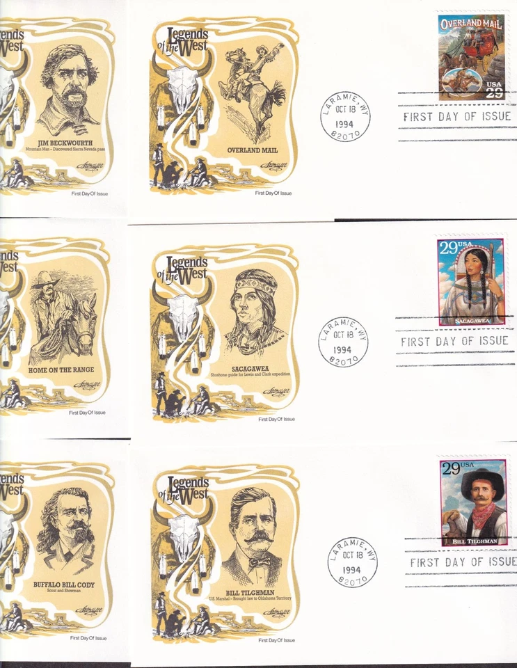 1994 Legends of the West Sc 2869 full set on 20 Artmaster cachets Laramie WY (AL - Image 2 of 4