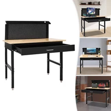 Adjustable Garage Workbench Oak+Carbon Steel Work Bench for Garage Office Home