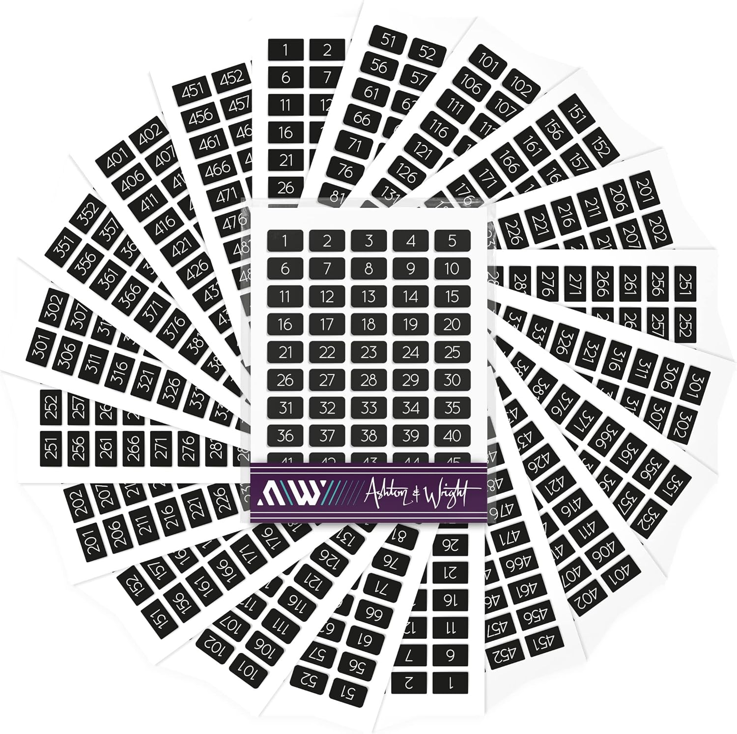 - 1-500 Numbered Stickers - 1,000 Easy Peel Labels - 13 X 8Mm - Black