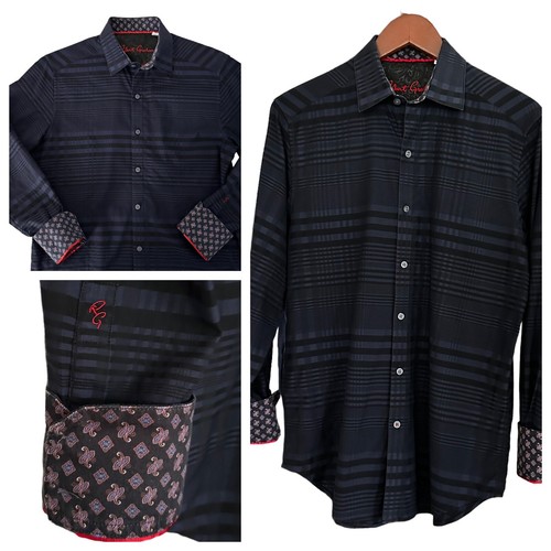 Robert Graham Tailored Fit Plaid Button Down Shirt Size Small Black Purple Blue