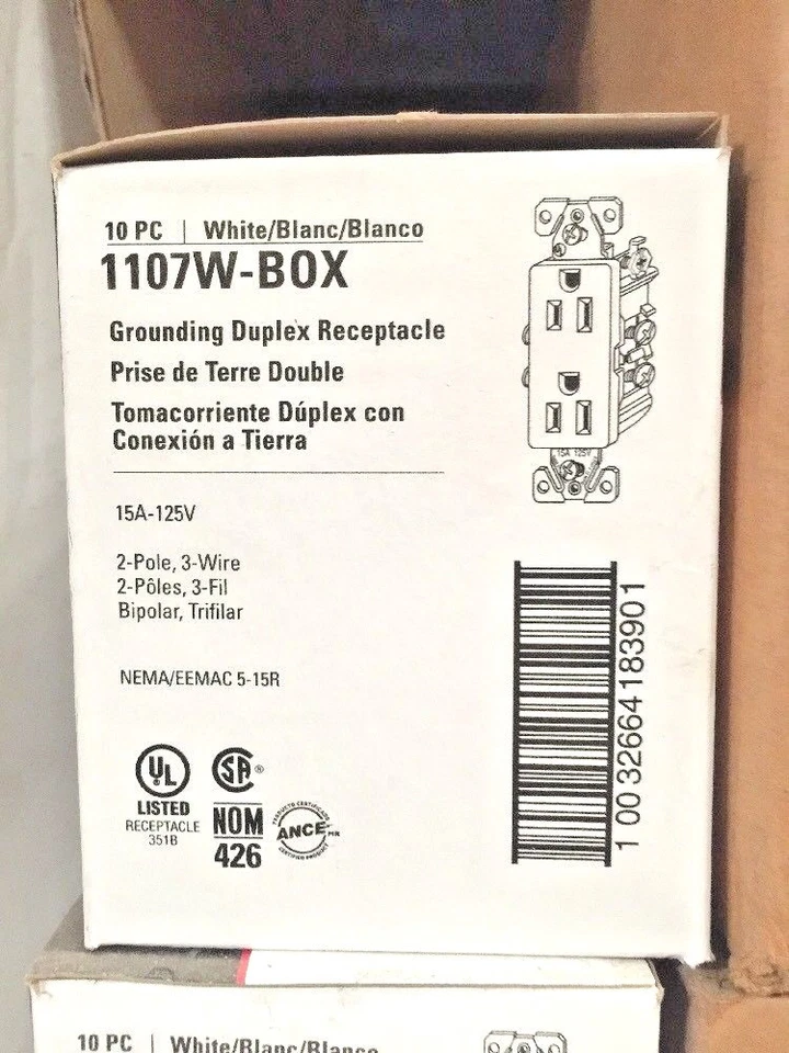 (K) Receptáculo dúplex Cooper Grounding (blanco) 1107W-CAJA de 10 Foto 4 de 4