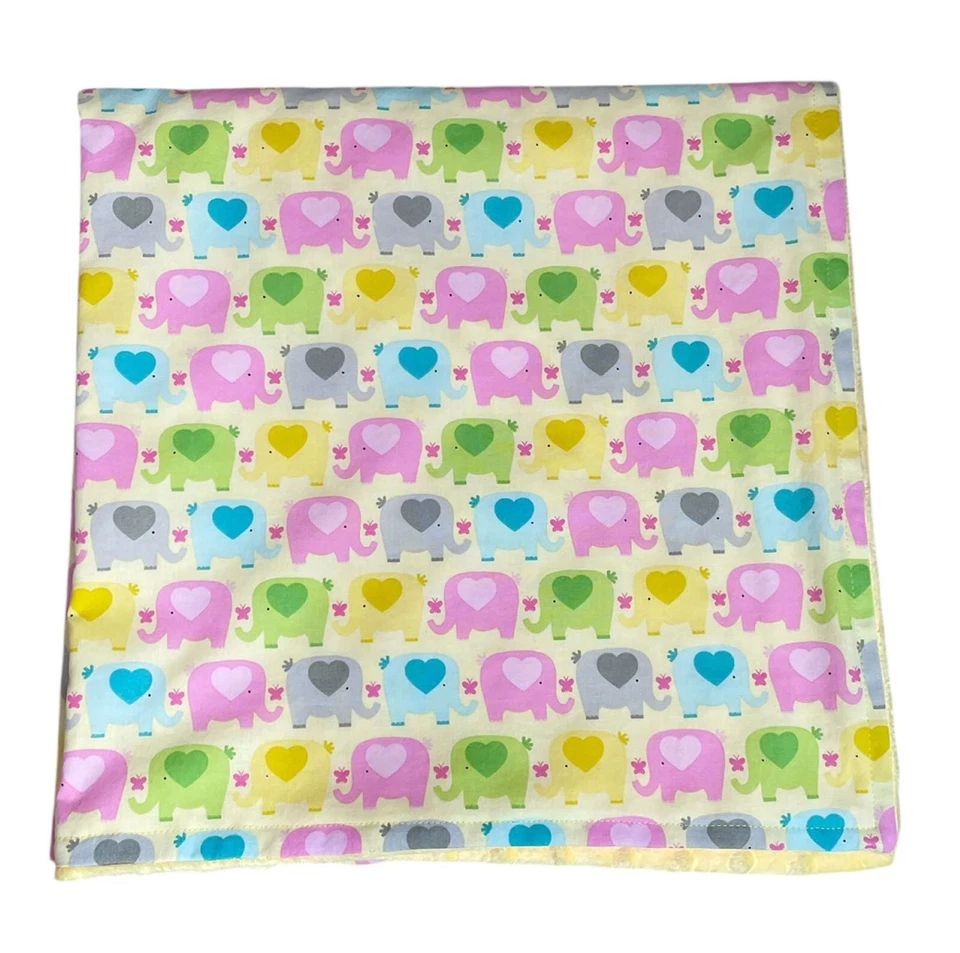 Manta bebé Minky de algodón hecha a mano amarilla multicolor elefantes Foto 2 de 4