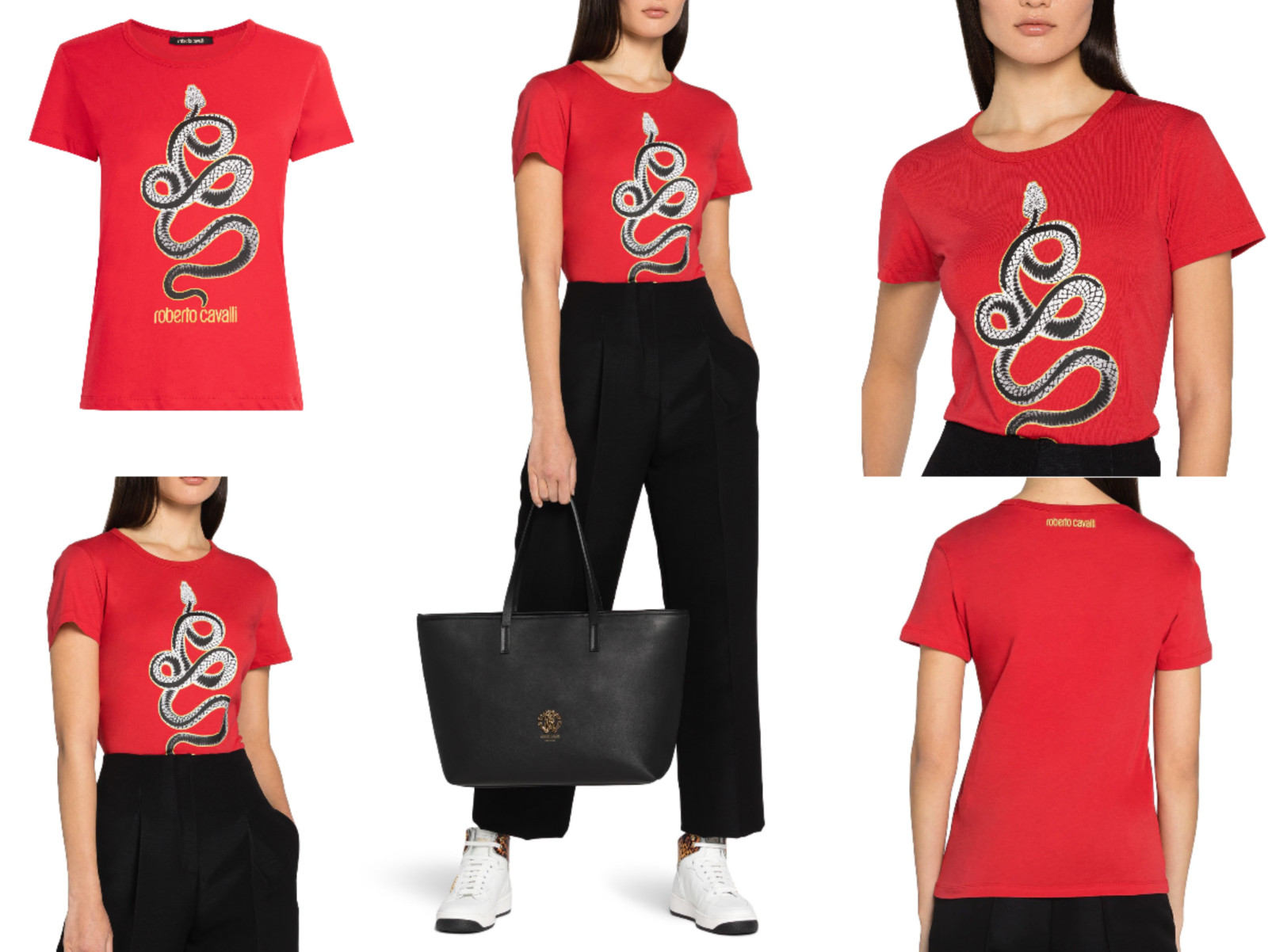 Roberto Cavalli Snake Print Monogram Cotton T-Shirt Top Lounge Iconic Shirt L