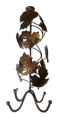 Copper Tone Maple Leaf Style Candle Votive Holder Vintage Standing About 12.5''