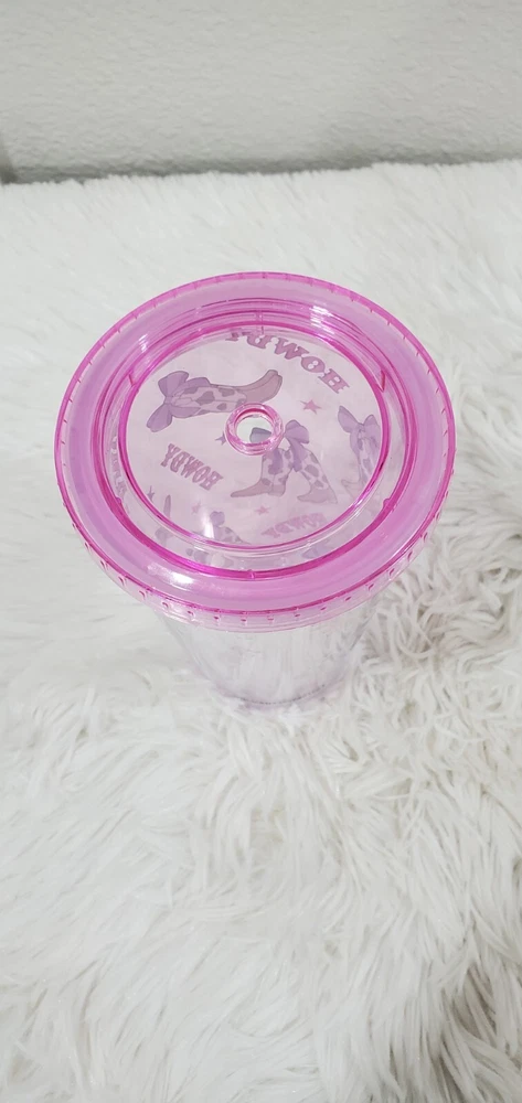 Howdy Pink Hat Boots & Bows 15oz Travel Tumbler Sipper Cup  